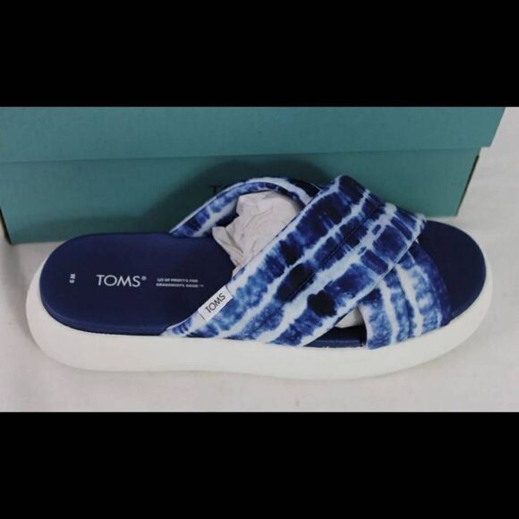 TOMS Alpargata Mallow Crossover Navy Blue Batik Slides Women’s Size 9 - NIB. - Picture 8 of 9